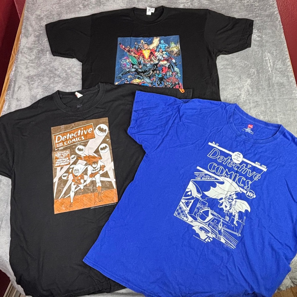 DC Comics Graphic T-Shirt‎ Lot Mens XL Black Blue Batman Detective Comics 3 Pack